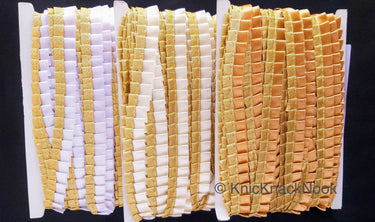 Satin, White & Gold Pleated Lace Trim, Trim